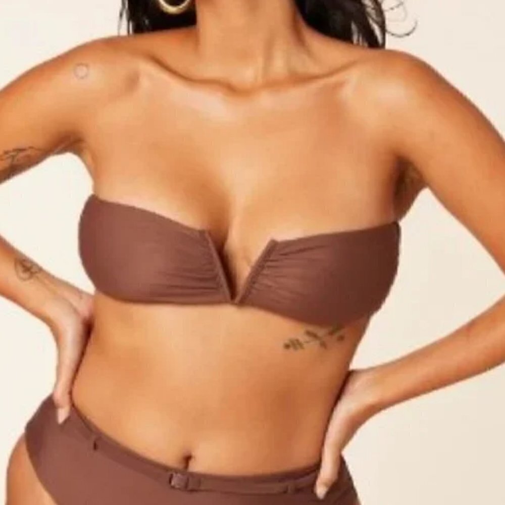 Andie The Scala Bandeau Strapless Bikini Top Swimsuit Brown Size L NWT